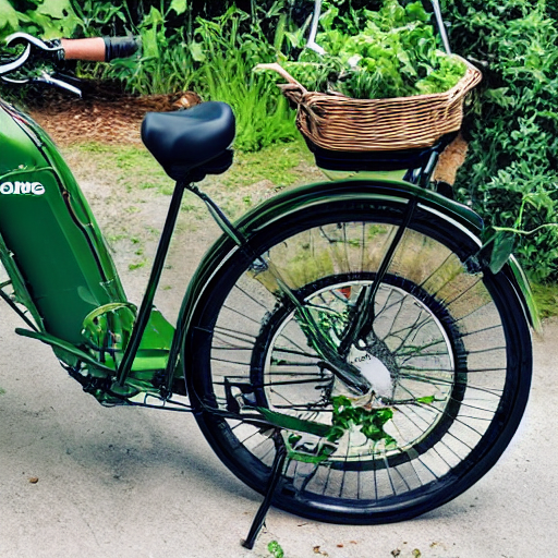 161_A motorized bicycle covered with greens and beans..png